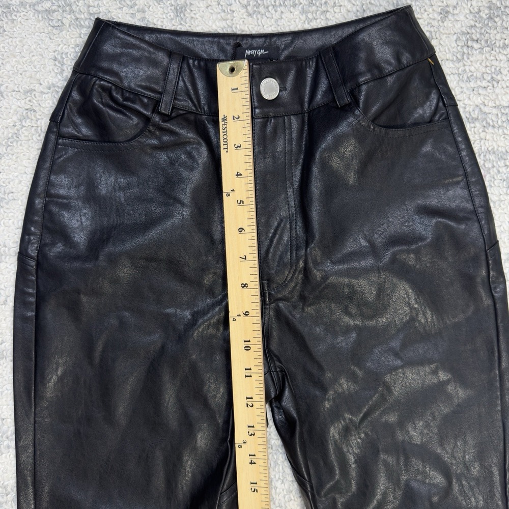 Nasty Gal Faux Leather Star Bum Flared Pants Size 0 Black Bellbottoms Rock New - Picture 5 of 11
